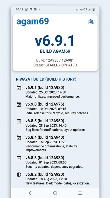 Riwayat Versi Aplikasi agam69 untuk Android