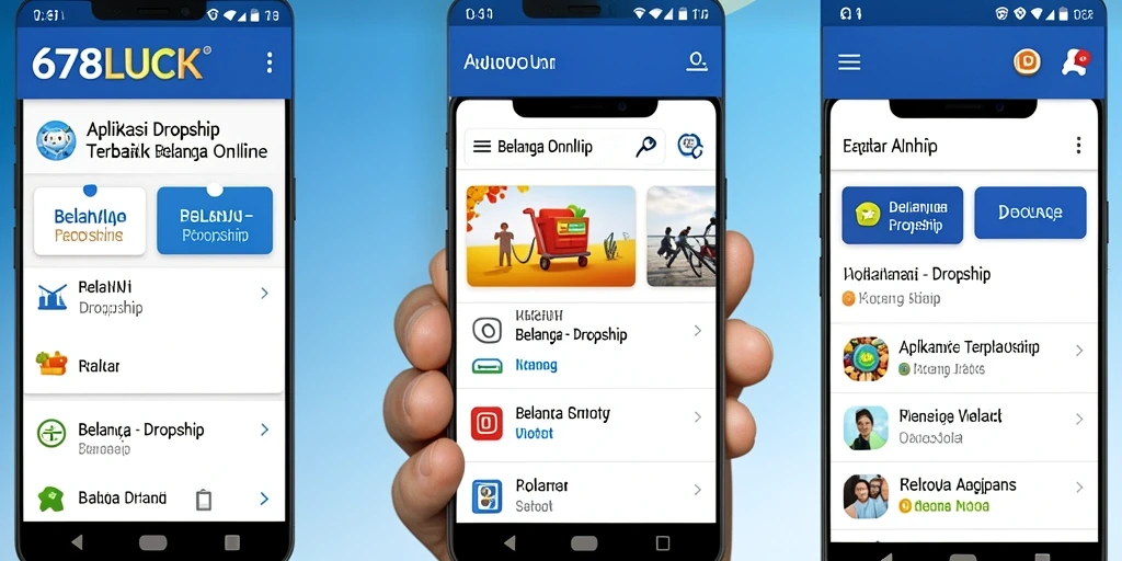Antarmuka pengguna aplikasi 678LUCK dengan fitur dropship.