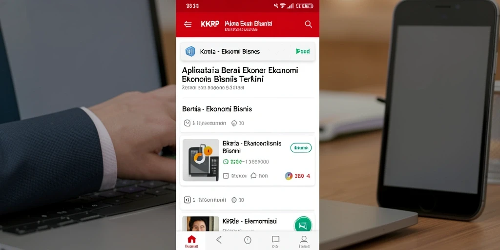 Tampilan antarmuka aplikasi KKRP yang menampilkan berita Ekonomi Bisnis.