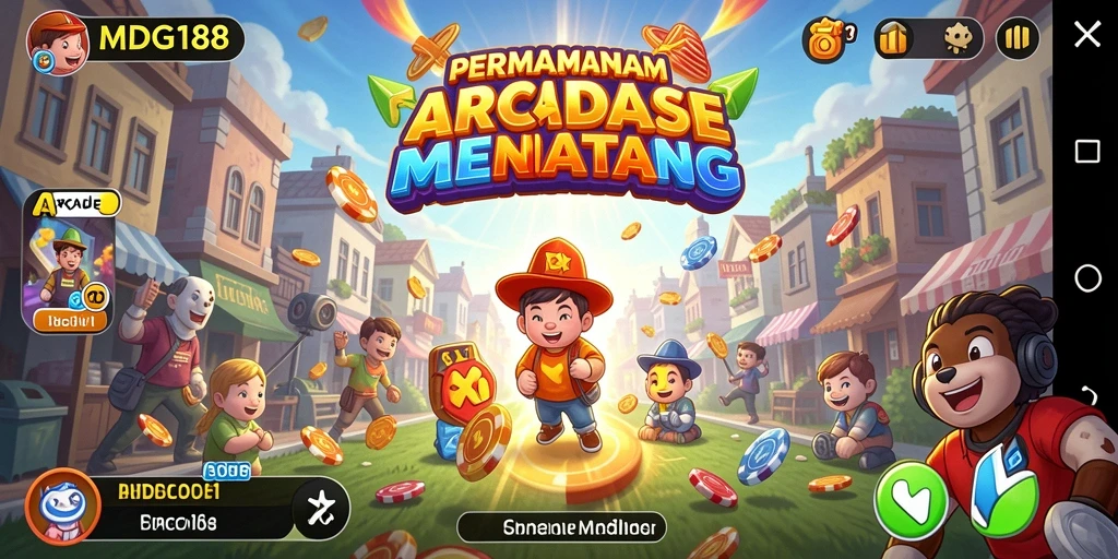 Antarmuka MDG188 yang menampilkan karakter dan level permainan Arcade secara dinamis.