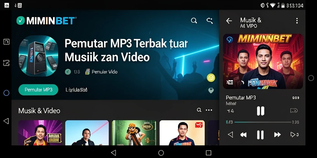 Antarmuka MIMINBET menampilkan fitur-fitur Pemutar MP3 yang mudah diakses.
