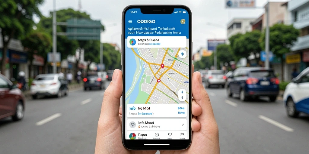 Tampilan aplikasi ODDIGO menunjukkan informasi kemacetan dan cuaca terbaru.