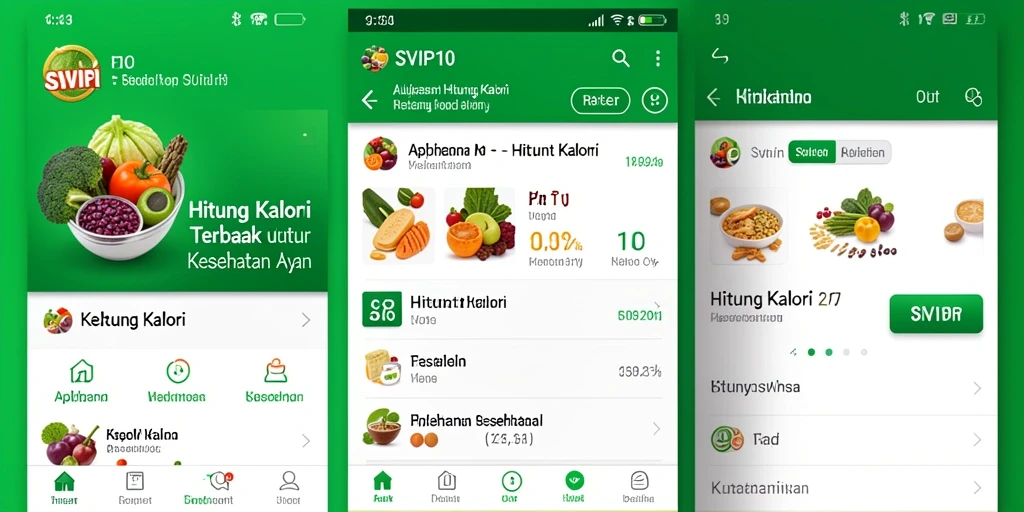 Antarmuka pengguna SVIP10 menampilkan grafik kalori dan informasi gizi dengan jelas.